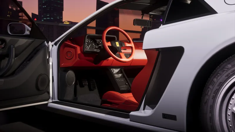 The red leather interior of a white Grotti Cheetah with its door open