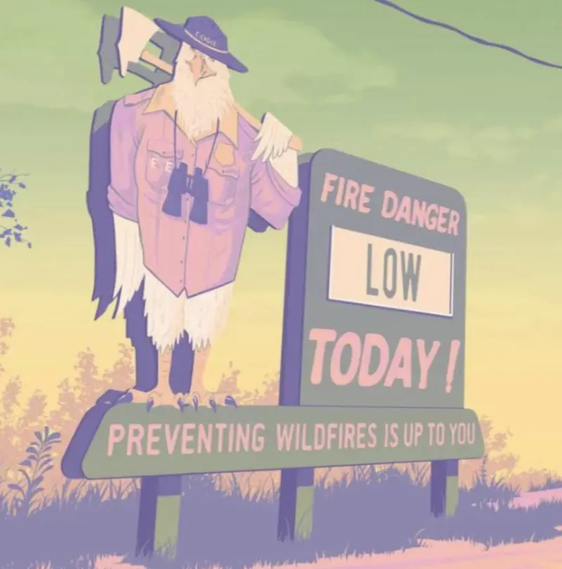 A cartoon fire danger sign in Mount Kalaga National Park