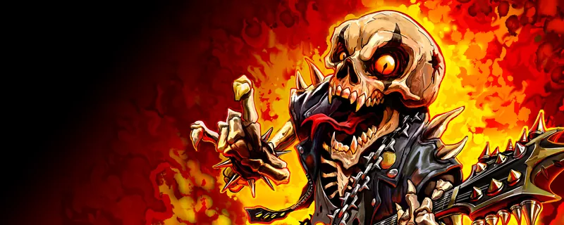Official artwork of a flaming skeleton in spiked armour from the GTA VI music page